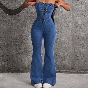 Stylish Blue Denim Corset Jumpsuit